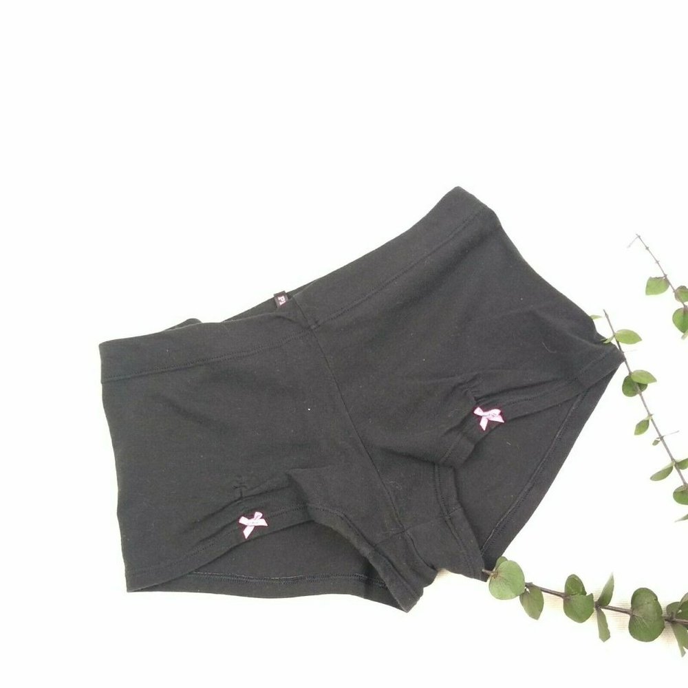 PINK Black Panties Low Rise Boy Short Cotton with Bows Small
